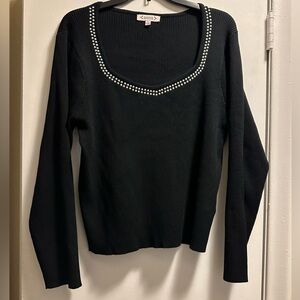 Nanette Lepore Black Crew Neck Sweater with Decorative Trim